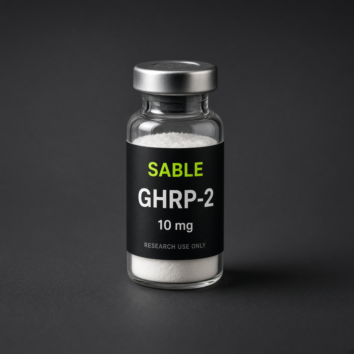 GHRP-2, Sable Peptides vial, 10 mg label. Pack shot, not a released lot.