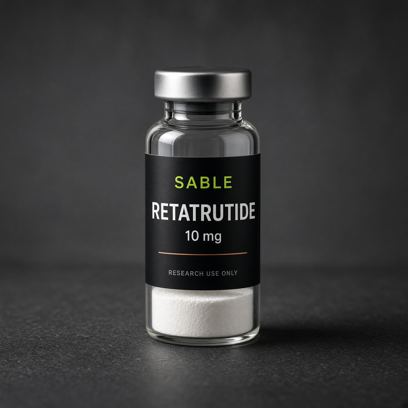 Retatrutide, Sable Peptides vial, 10 mg label. Pack shot, not a released lot.
